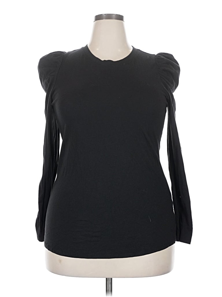Pre-owned Crown & Ivy Long Sleeve Top Black Sweetheart Neckline Tops