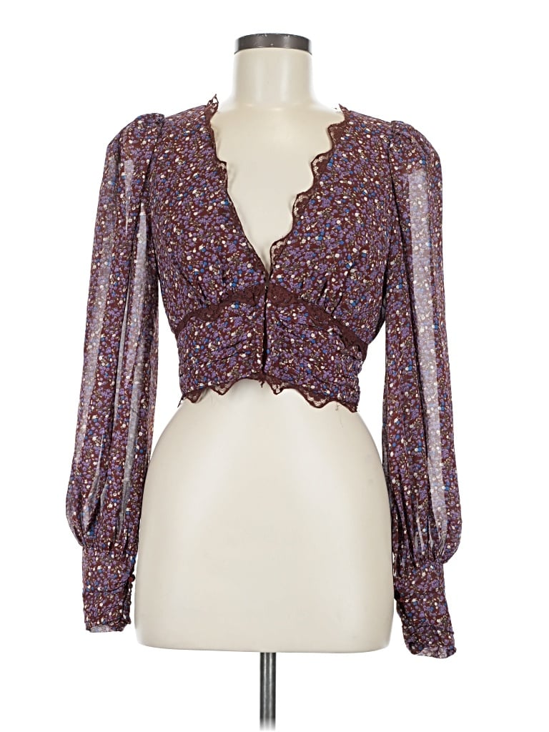Pre-owned Astr Long Sleeve Blouse In Purple