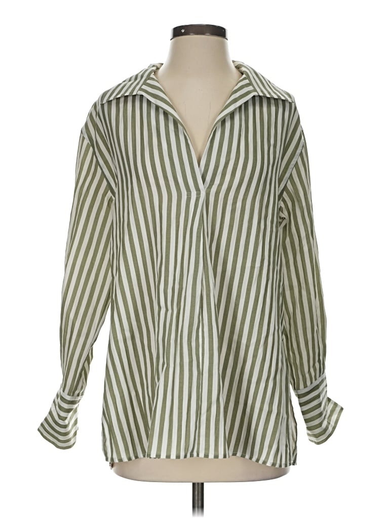 Pre-owned Vince 3/4 Sleeve Button Down Shirt In Green