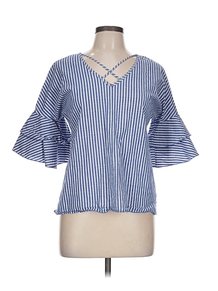 Pre-owned Moa Moa 3/4 Sleeve Blouse In Blue