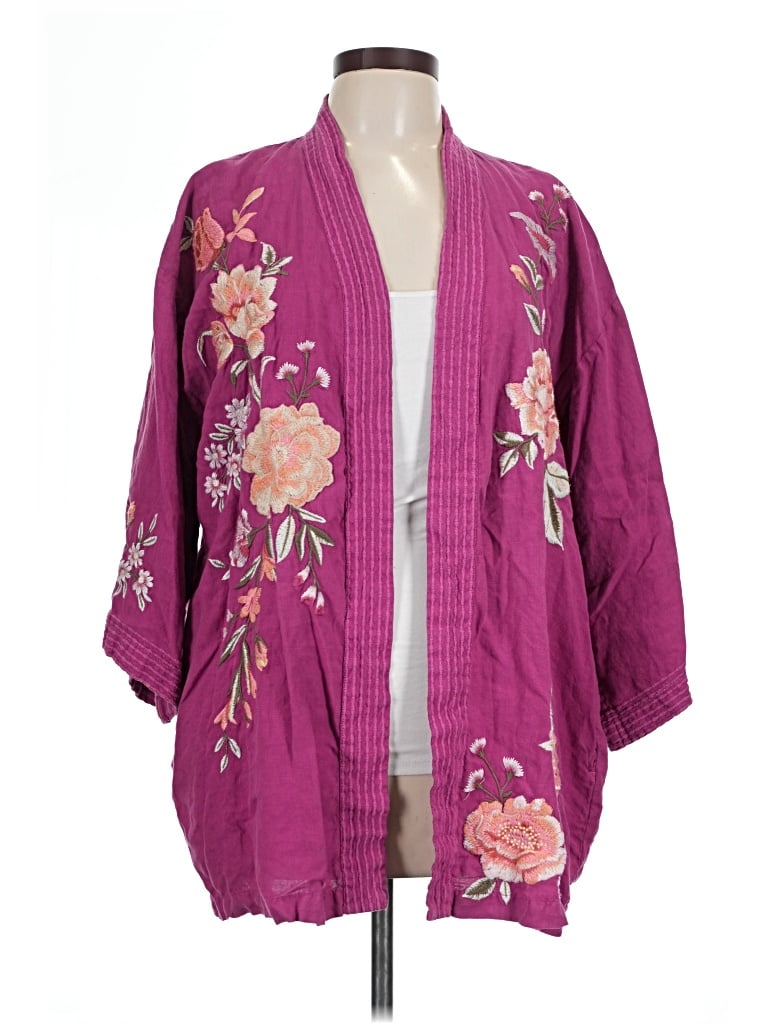 Pre-owned Johnny Was Cardigan Sweater In Purple