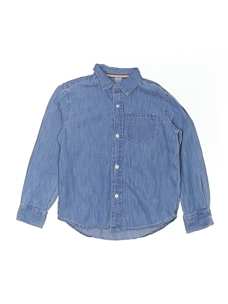 Pre-owned Primary Clothing Kids' Long Sleeve Button Down Shirt In Blue