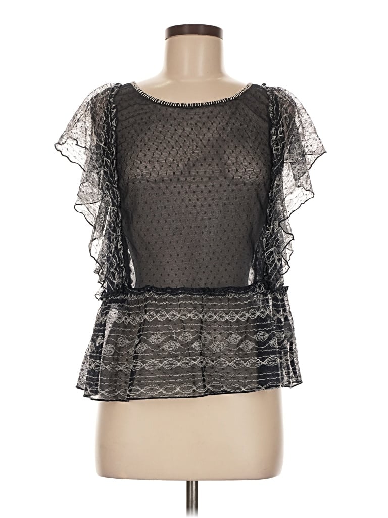 Pre-owned Meadow Rue Short Sleeve Top Black Square Neckline Tops