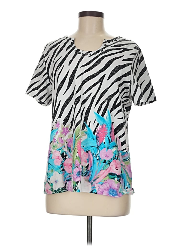 Pre-owned Alfred Dunner Short Sleeve Blouse In Silver