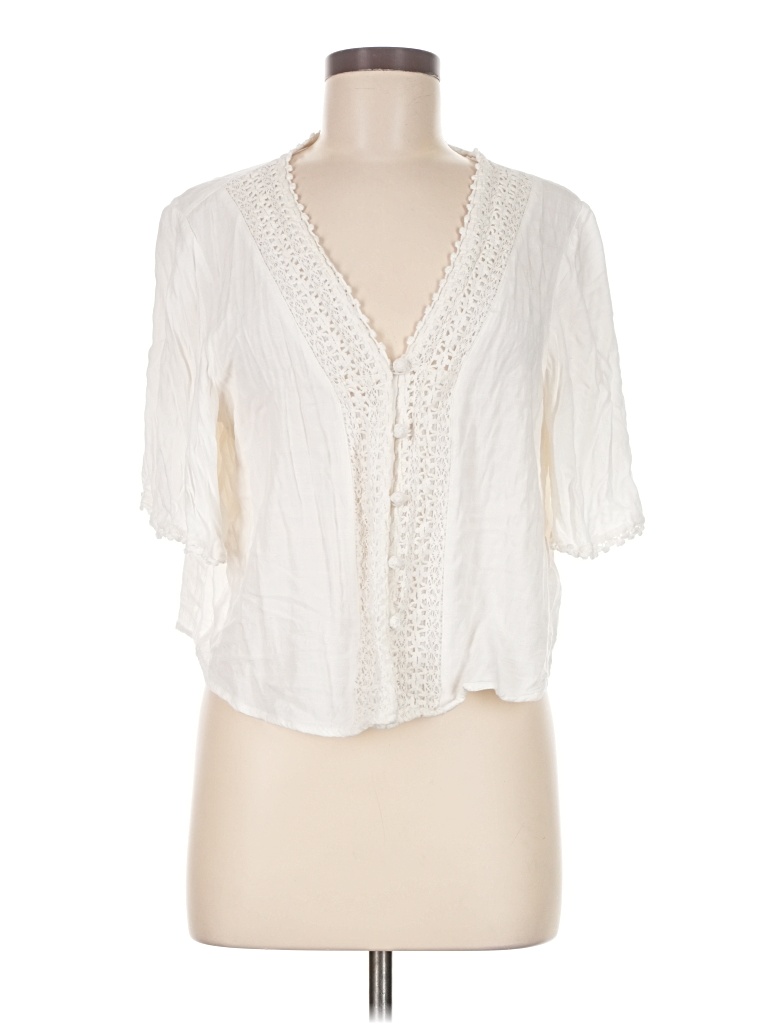 Pre-owned Zara Short Sleeve Blouse In White