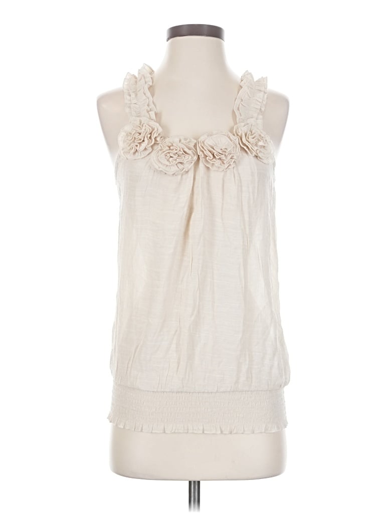 Pre-owned Mine Tank Top Ivory Ruffles Neckline Tops In White