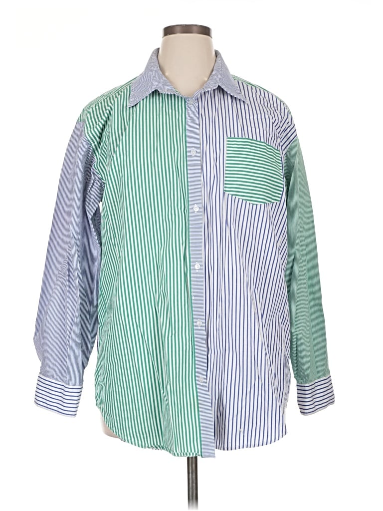 Pre-owned Solid & Striped Long Sleeve Button Down Shirt In Green