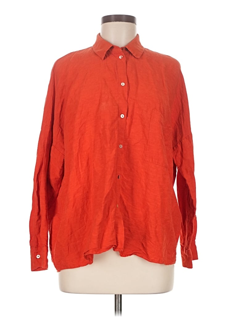 Pre-owned Zara Long Sleeve Button Down Shirt In Red