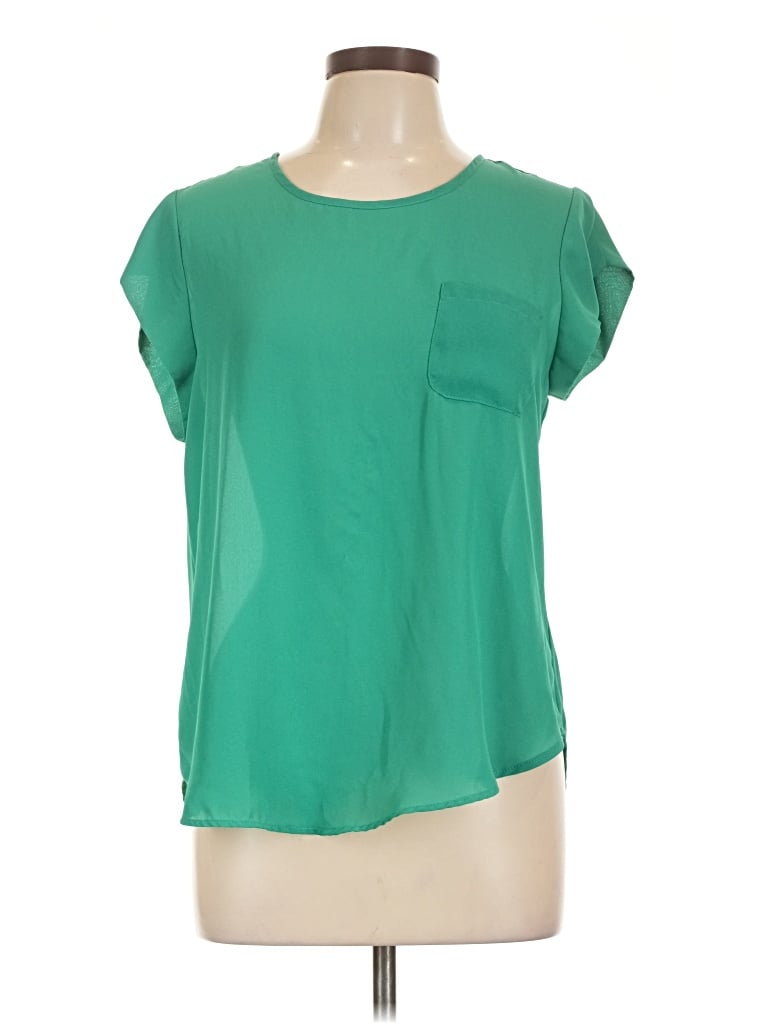 Pre-owned Lily White Short Sleeve Top Green Scoop Neck Tops