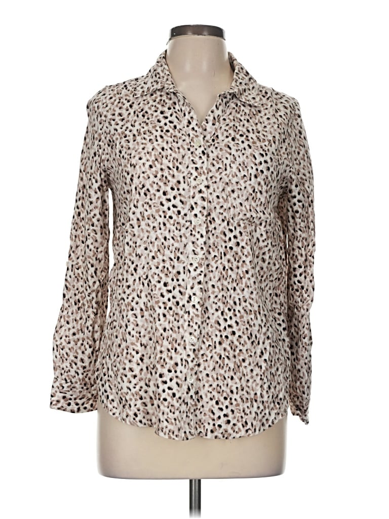 Pre-owned Intro 3/4 Sleeve Button Down Shirt In Brown