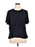 Ann Taylor LOFT 100% Polyester Polka Dots Blue Black Short Sleeve Blouse Size 14 - photo 1