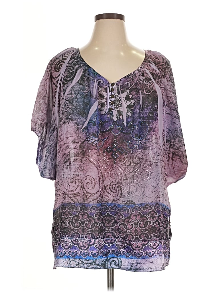 Pre-owned Bleu Short Sleeve Blouse In Purple