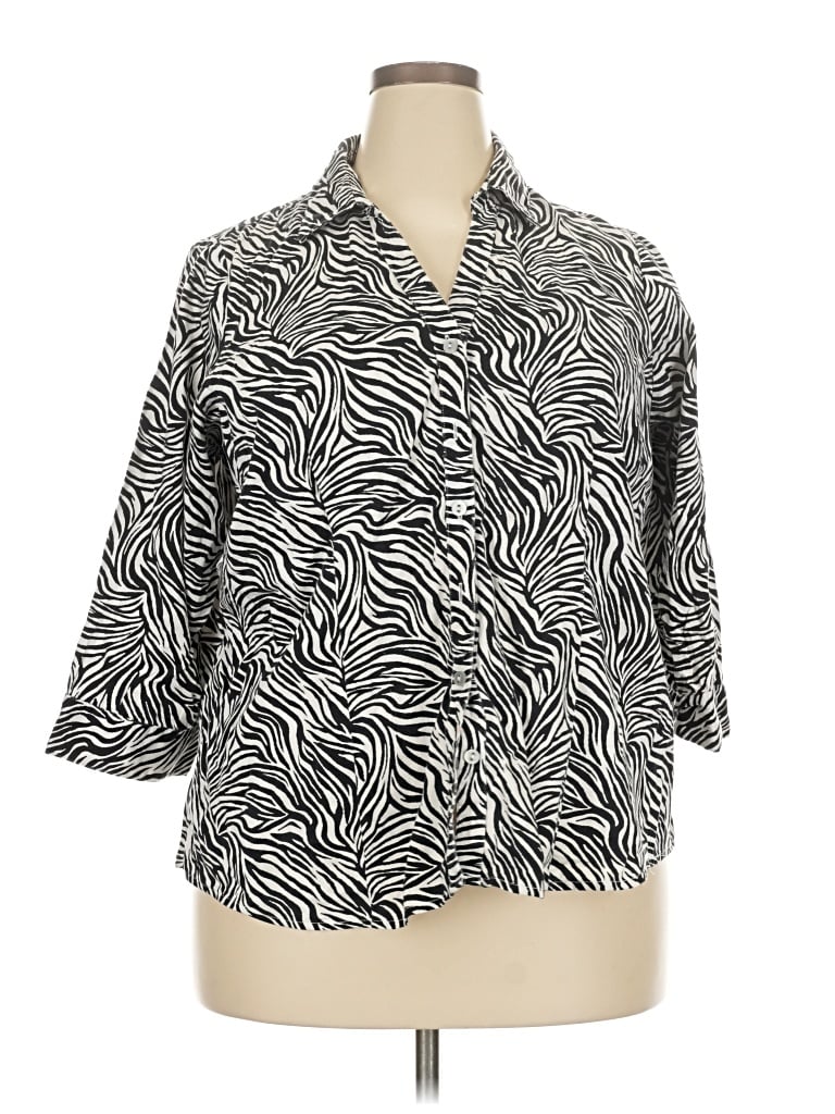 Pre-owned 212 Collection 3/4 Sleeve Button Down Shirt In Gray