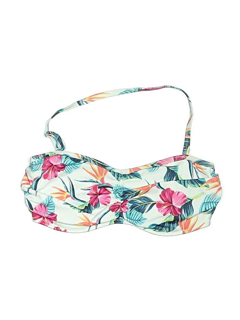 Pre-owned Freya Swimsuit Top White Tropical Pattern Swimwear