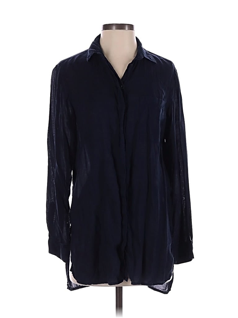 Pre-owned Zara Basic Long Sleeve Blouse In Blue