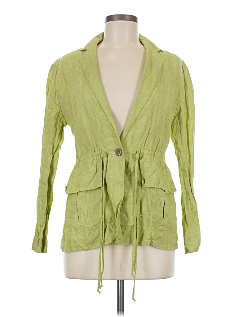 Pre-owned Matthew Bruch 3/4 Sleeve Top Green Plunge Neckline Tops