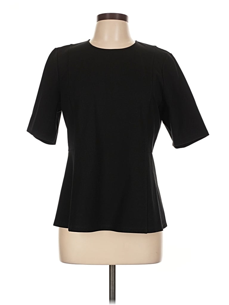 Pre-owned Brass Short Sleeve Top Black Keyhole Neckline Tops