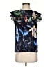 Parker 100% Polyester Black Blue Short Sleeve Blouse Size S - photo 1