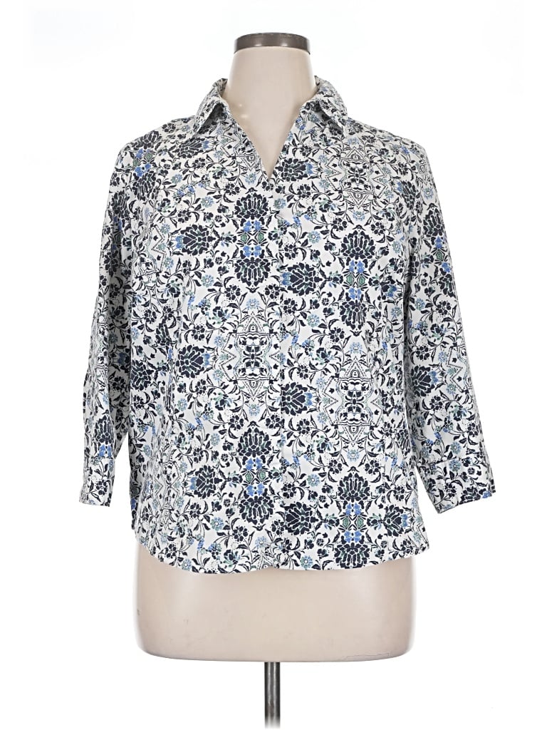 Pre-owned Basic Editions 3/4 Sleeve Button Down Shirt In Silver