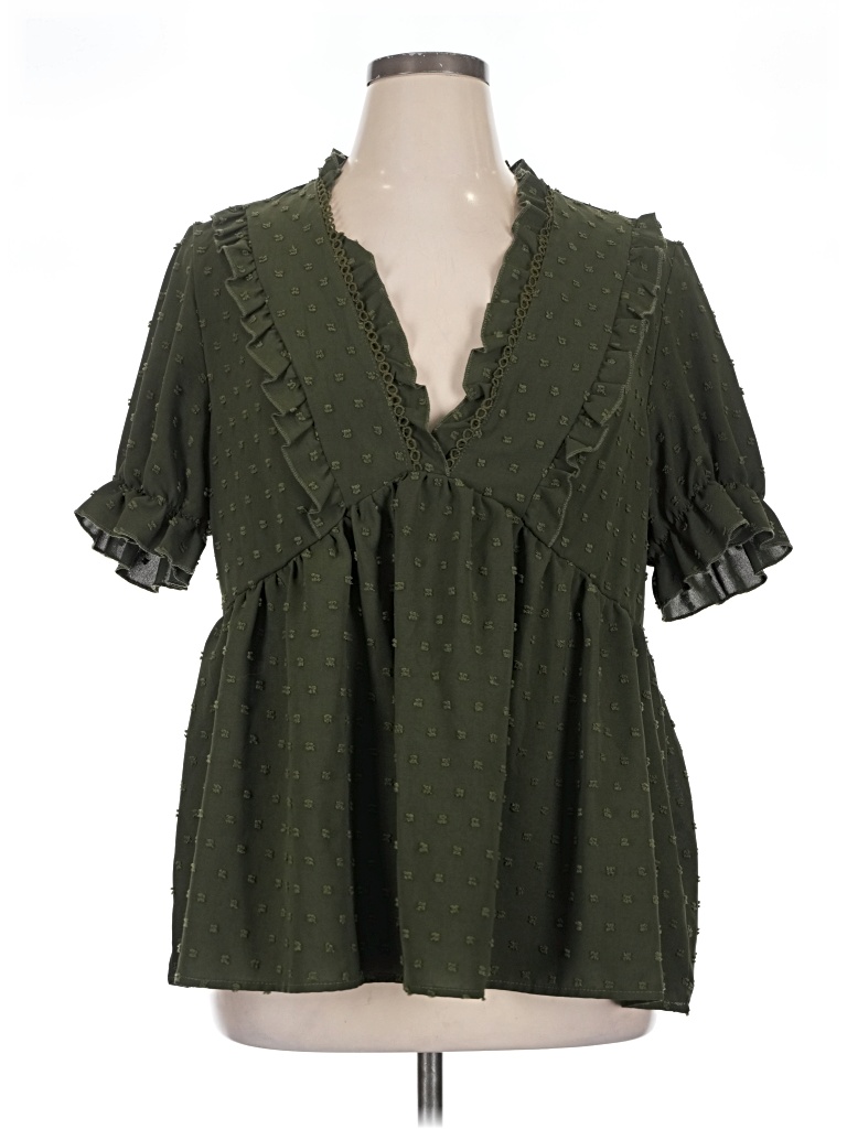 Pre-owned Shein Curve Short Sleeve Blouse In Green