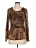By Design Animal Print Brown Long Sleeve Blouse Size L - photo 1