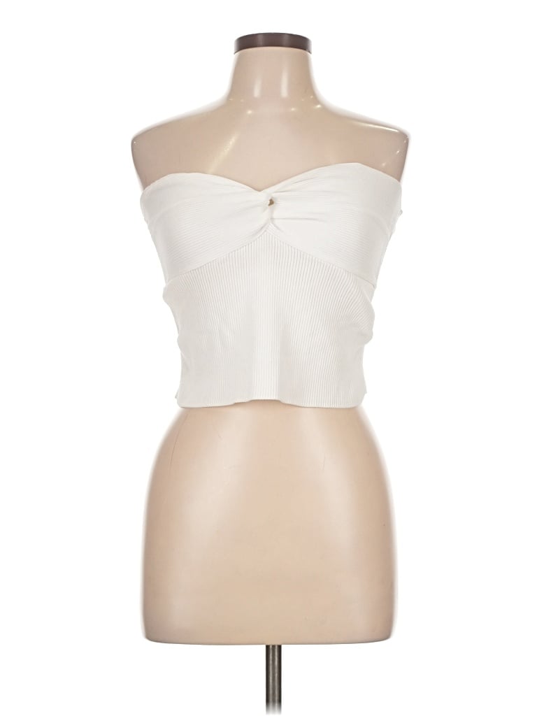 Pre-owned Happily Grey Tube Top White Strapless Neckline Tops