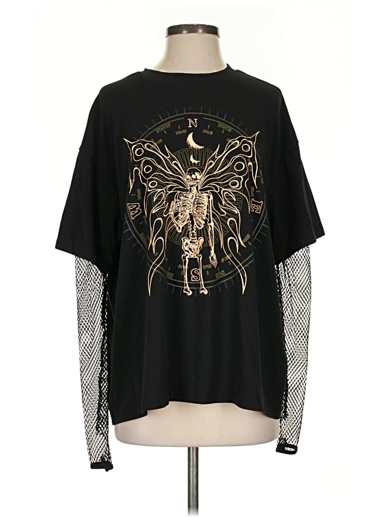 Pre-owned Romwe 3/4 Sleeve T-shirt In Black