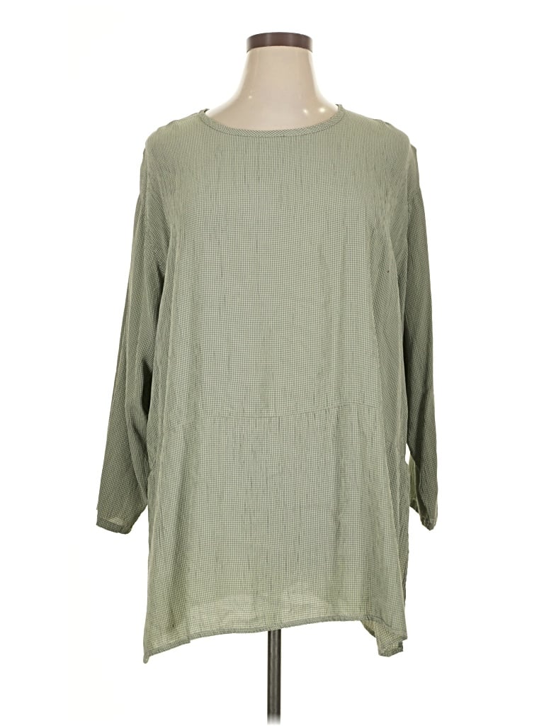 Pre-owned Flax 3/4 Sleeve Blouse In Green