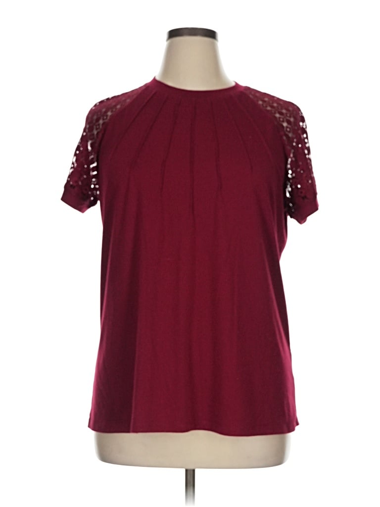Pre-owned Automet Short Sleeve Top Burgundy Mock Neckline Tops