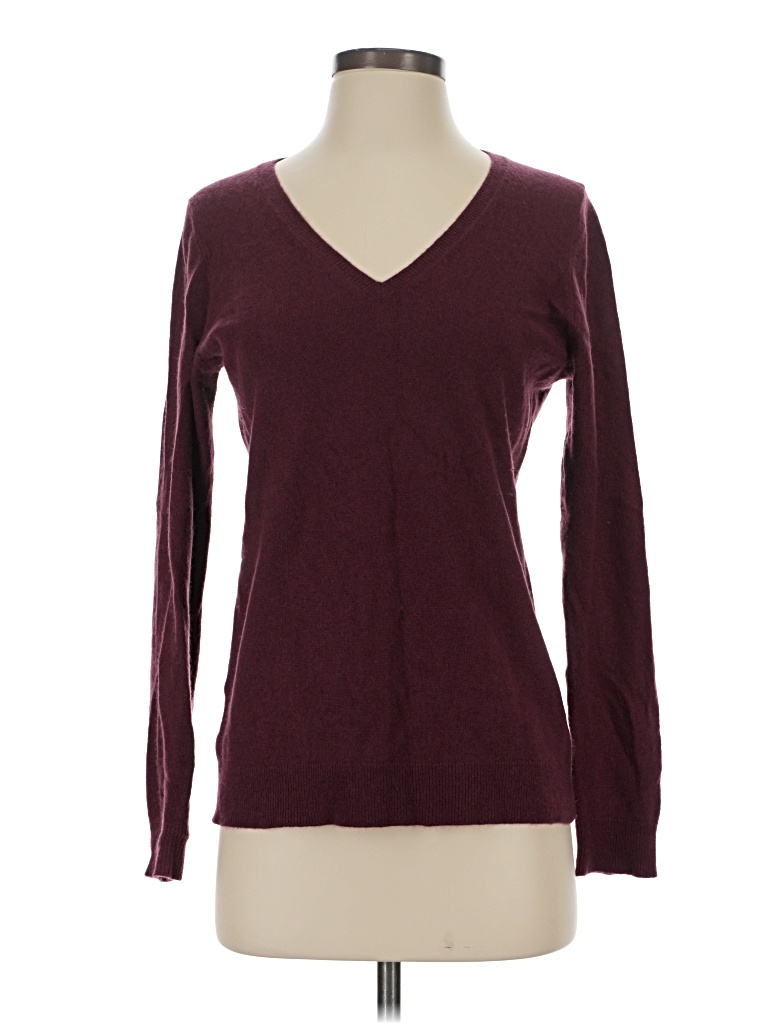 Pre-owned Ann Taylor Cashmere Pullover Sweater In Burgundy