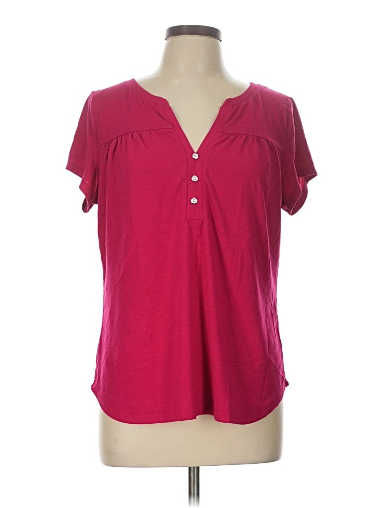 Pre-owned Liz Claiborne Short Sleeve Henley Shirt In Red