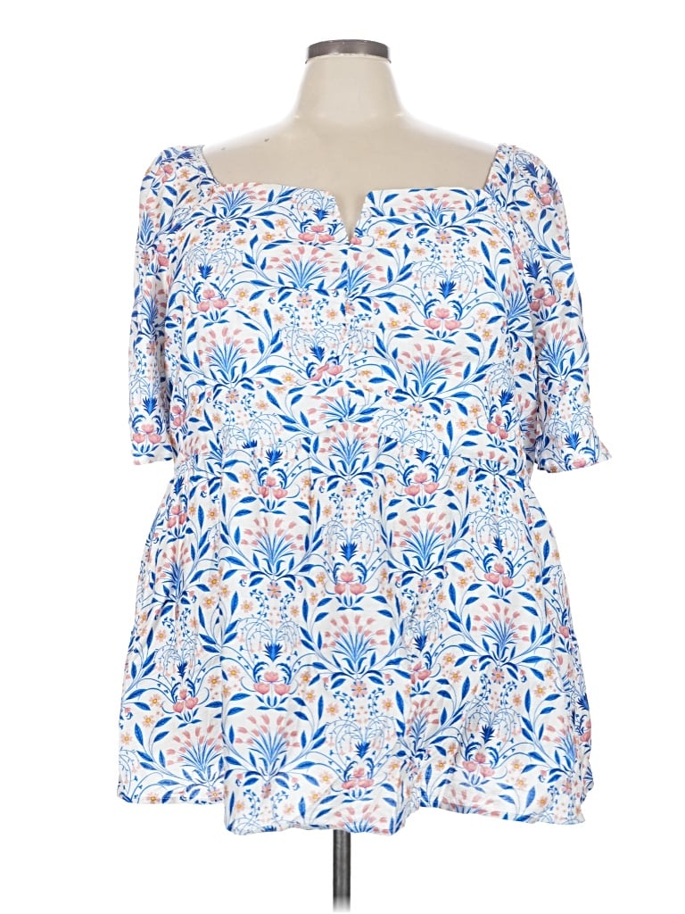 Pre-owned Bloomchic Short Sleeve Blouse In Blue