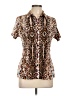 Laura Scott Animal Print Brown Short Sleeve Blouse Size L - photo 1