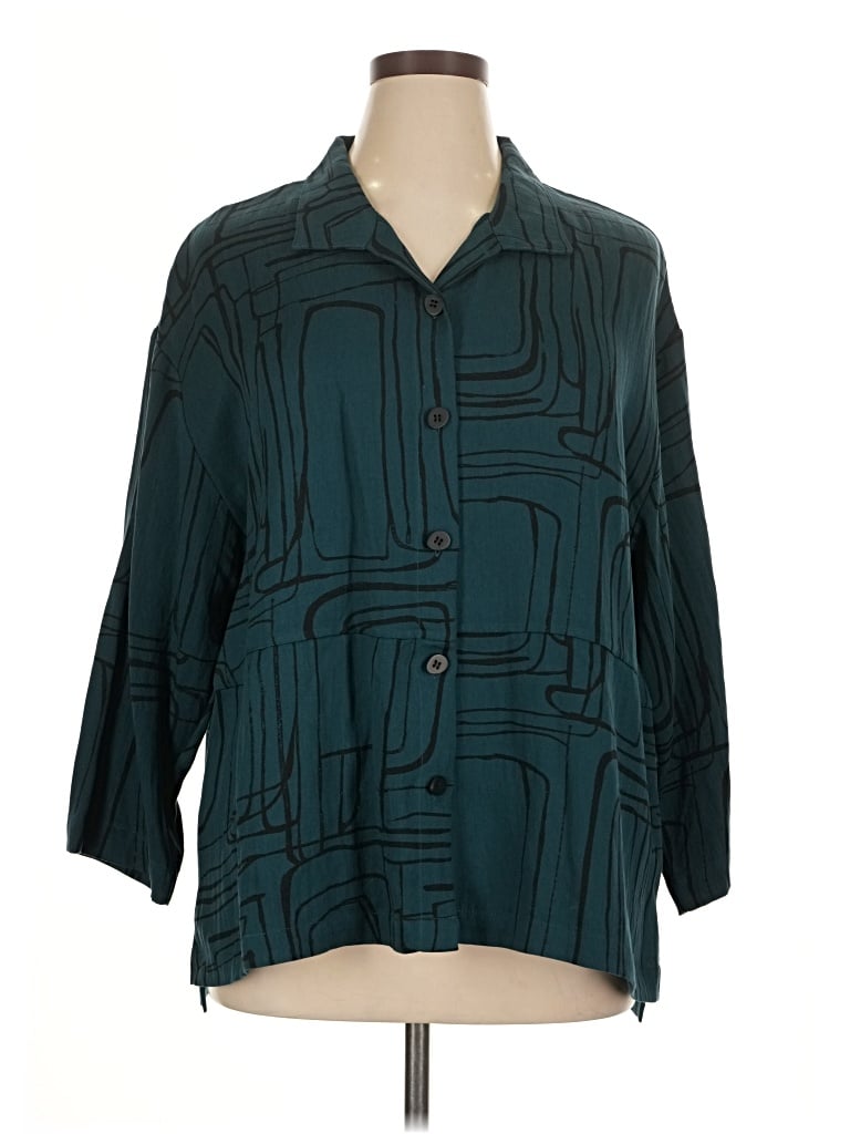 Pre-owned Liv 3/4 Sleeve Button Down Shirt In Blue