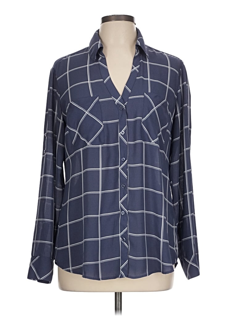 Pre-owned Express Outlet Long Sleeve Blouse In Blue