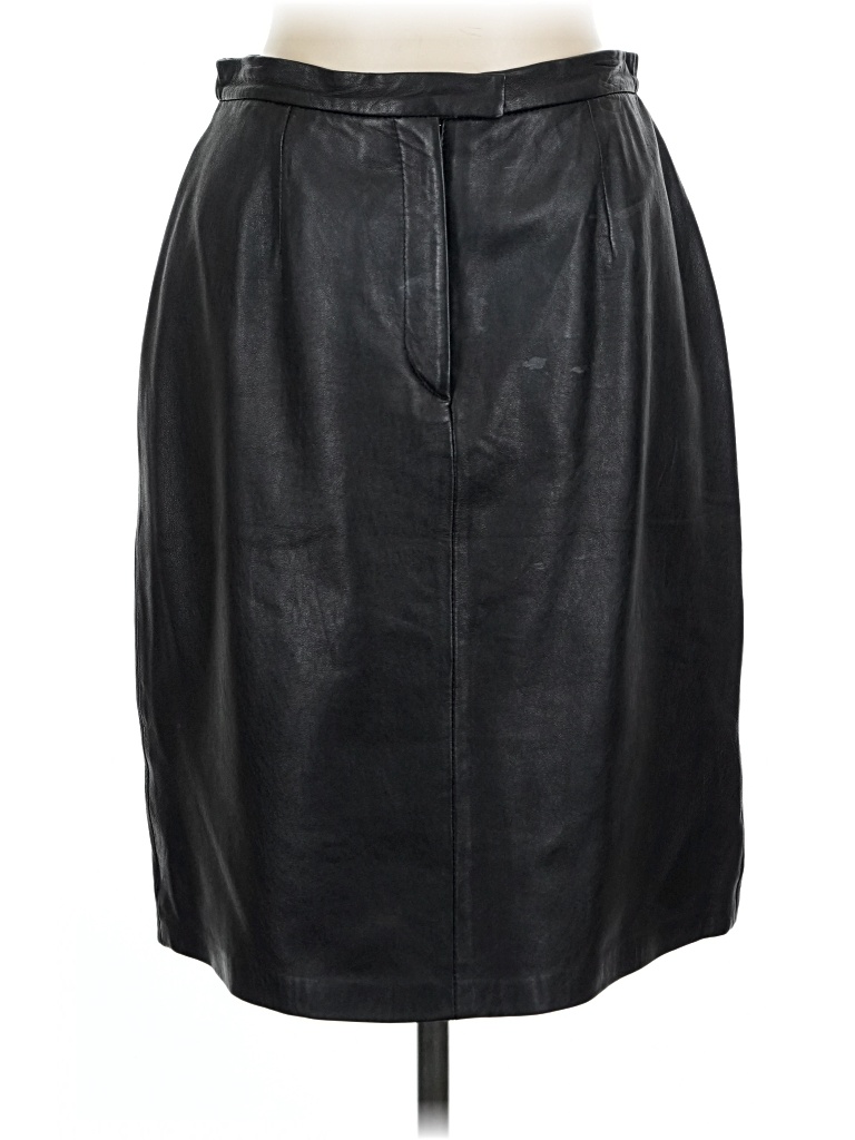 Pre-owned Croft & Barrow Leather Skirt In Black