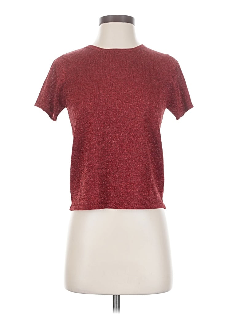 Pre-owned August Silk Short Sleeve Top Burgundy Crew Neck Tops