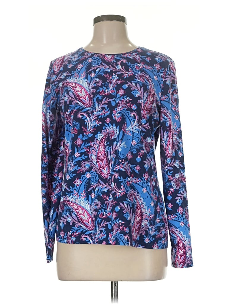 Pre-owned Talbots Long Sleeve Top Blue Paisley Pattern Crew Neck Tops