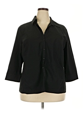Worthington Blouse Women Plus Size 1X Black Brown 3/4 Sleeve Top Polyester