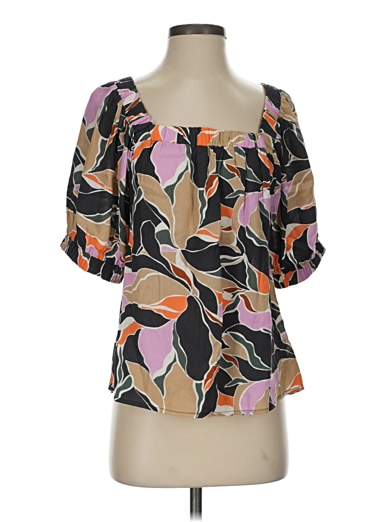 Pre-owned Evereve Short Sleeve Blouse In Black