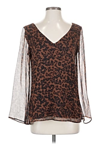 Lavender Brown Long Sleeve Silk Top (view 1)