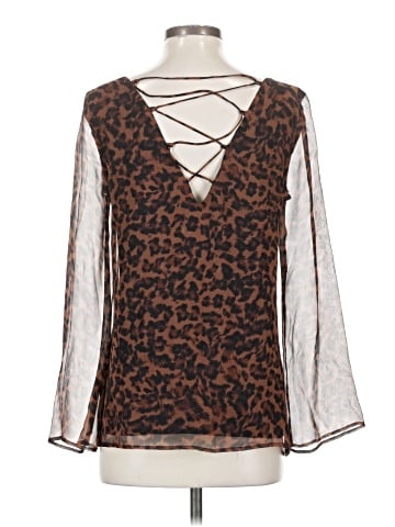 Lavender Brown Long Sleeve Silk Top (view 2)