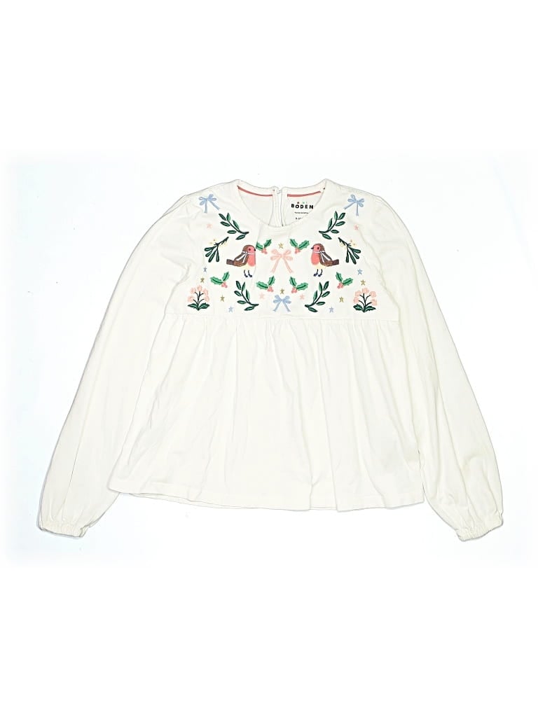 Pre-owned Mini Boden Kids' Long Sleeve Blouse In White