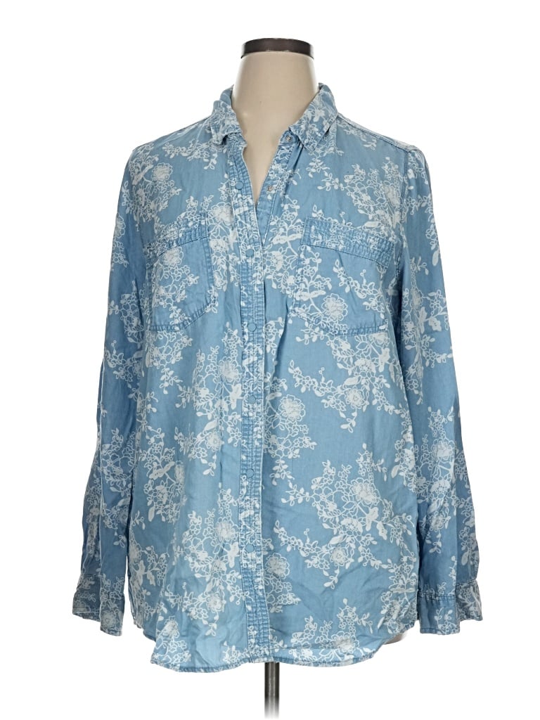 Pre-owned Intro Long Sleeve Blouse In Blue