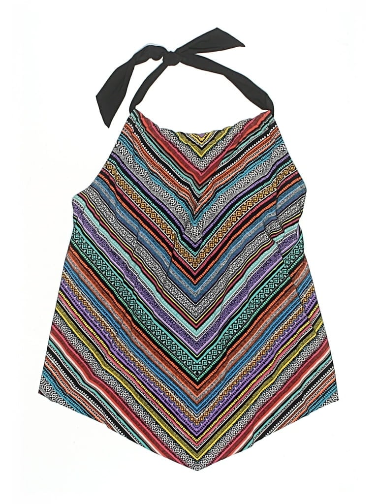 Pre-owned Aqua Green Swimsuit Top Gray Chevron/herringbone Pattern Swimwear