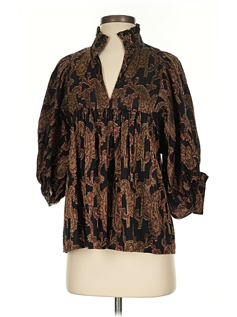 Pre-owned Never A Wallflower 3/4 Sleeve Blouse In Brown