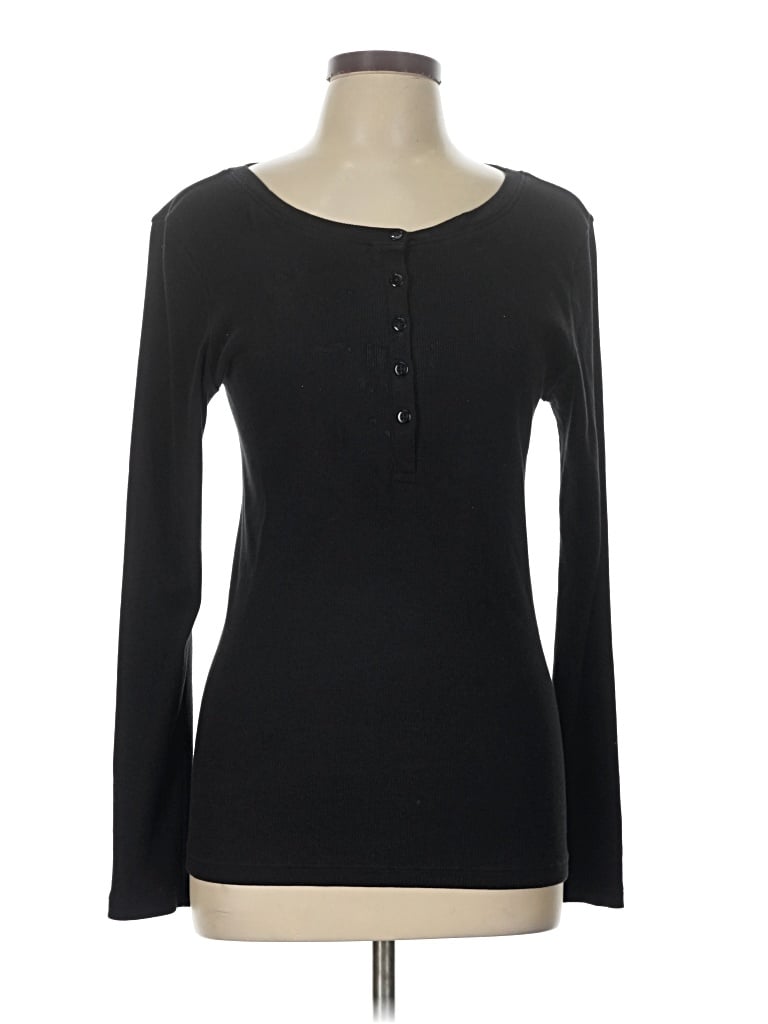 Pre-owned Leallo Long Sleeve Henley Shirt In Black