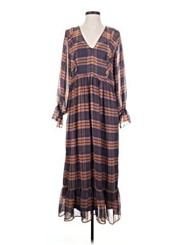 Madewell Sheer Plaid Full-Sleeve Ruffle Dress (view 1)