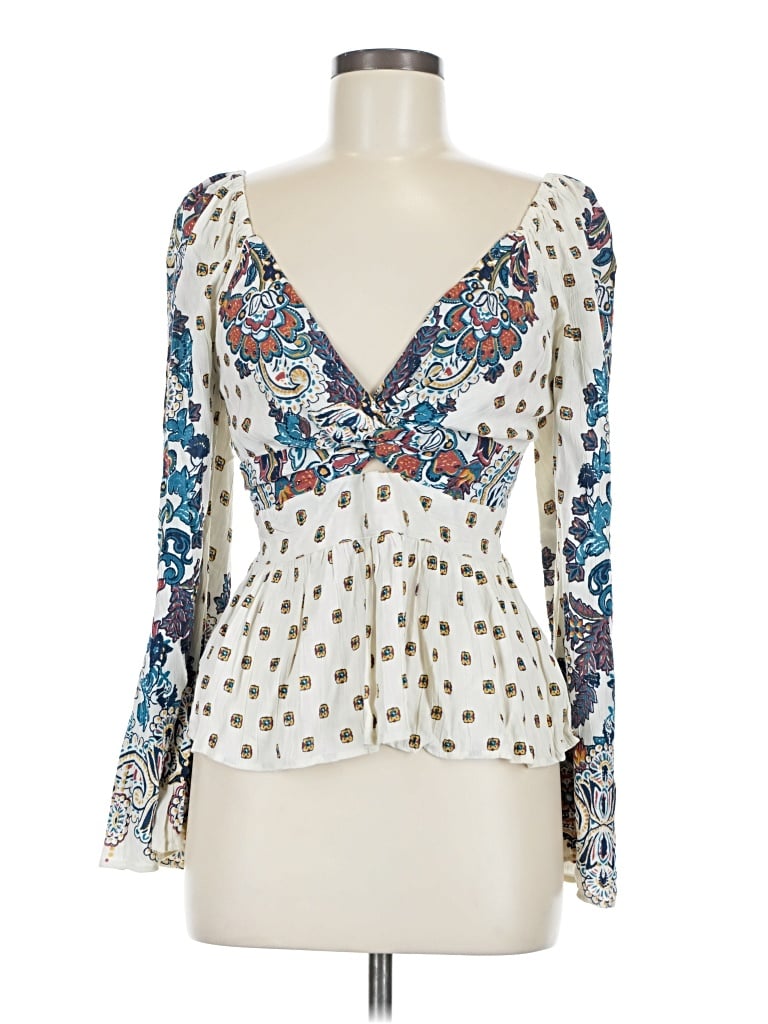 Pre-owned Angie Long Sleeve Blouse In White