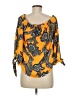 Express 100% Polyester Floral Yellow 3/4 Sleeve Blouse Size M (estimated) - photo 2